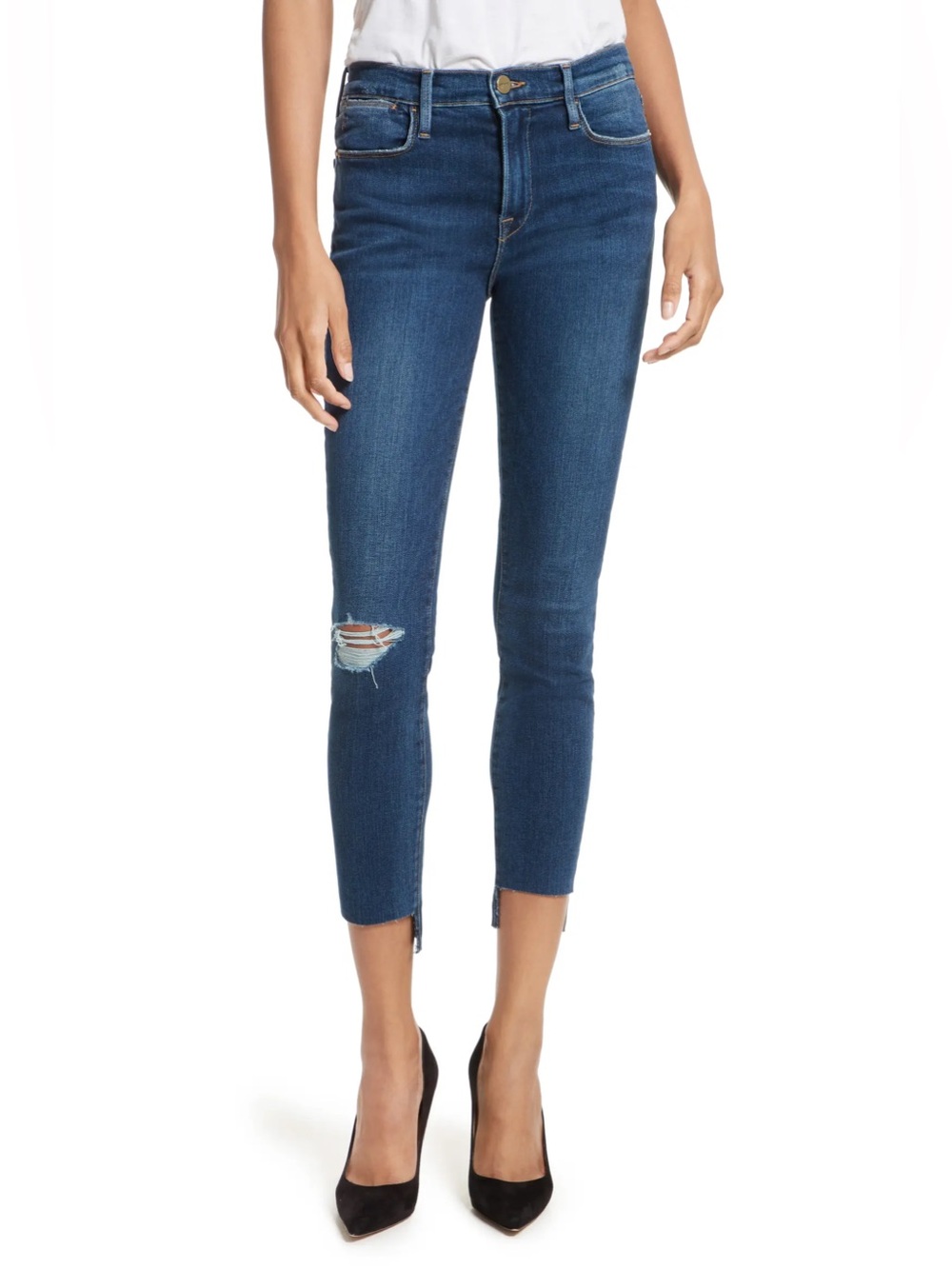 FRAME Le High Skinny Jeans Baisley Wash Distressed Size 27